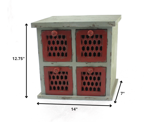 7 x 14 x 12.75 Multi-Color Antiqued 4 Drawer Tabletop  Organizer