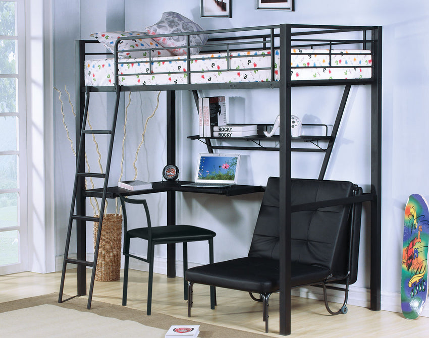 79' X 42' X 72' Silver And Black Metal Tube Loft Bed With Desk